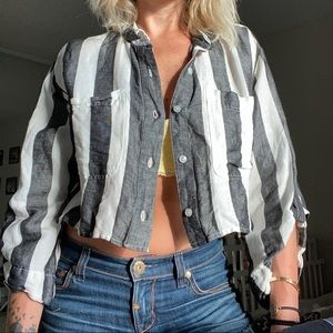 The game striped crop quarter sleeve top